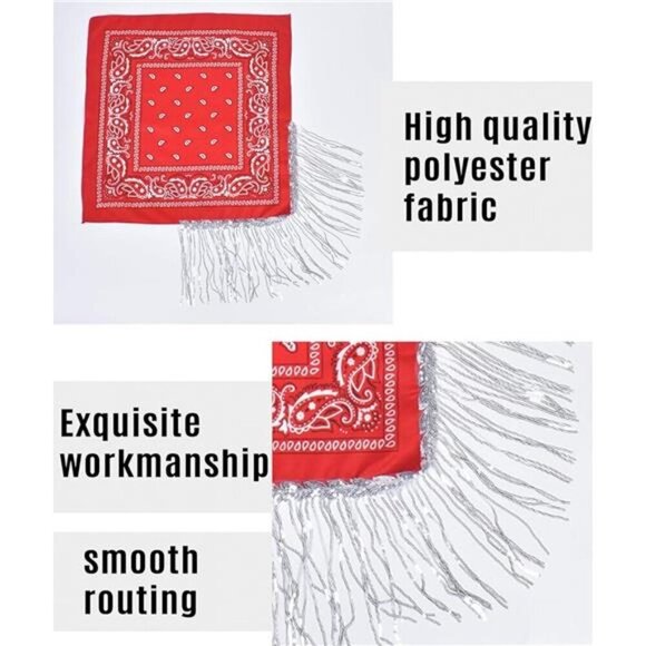 Red Paisley Bandana Scarf with Rhinestone Fringe – Western Festival Accessory - Picture 6 of 6